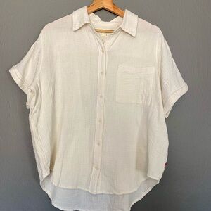 Darlene Short-Sleeve Button Down Shirt Cotton Gauze Cream Size M